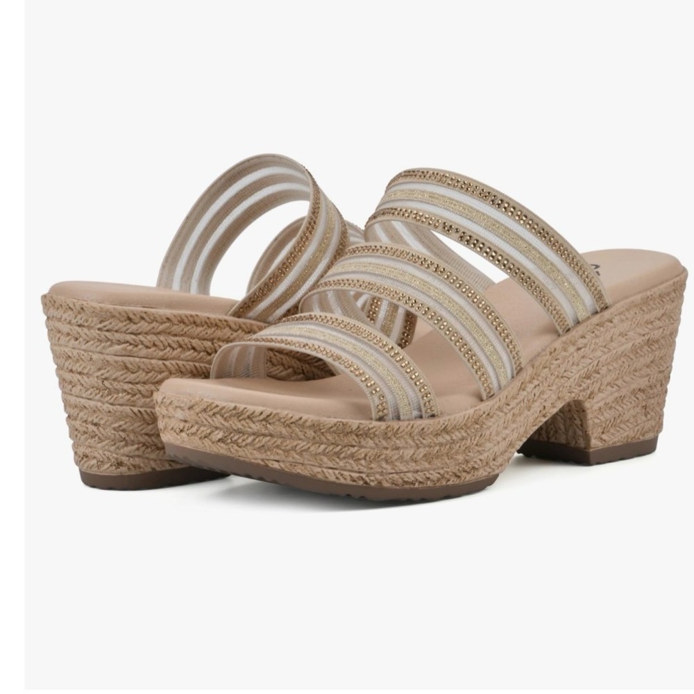 Cliffs by White Mountain Wedge Women Sandals Bianna Size 8 in Gold Sparkle NEW